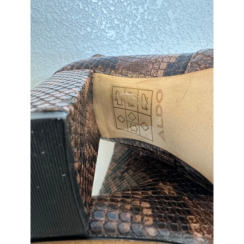 ALDO Women's Brown Snakeskin Embossed Block Heel Ankle Boots Size 6